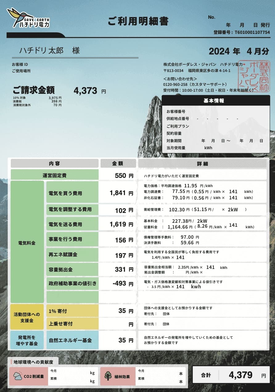 ハチドリ電力明細書